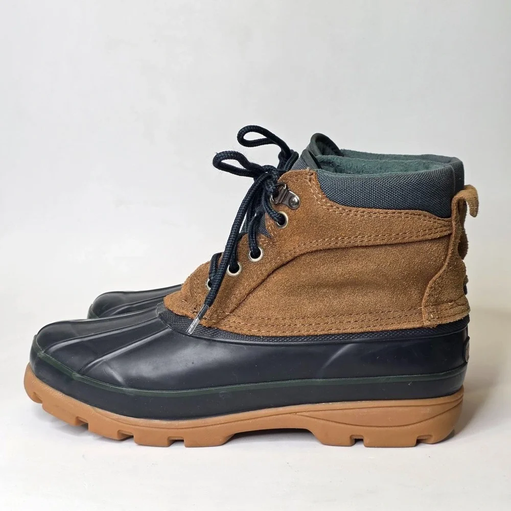London Fog Ridge Women's Duck Boots Size 9 M Navy Brown Suede Waterproof Shoes
